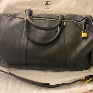 VIntage CHANEL Diamond-Quilted Leather Weekend Duffel